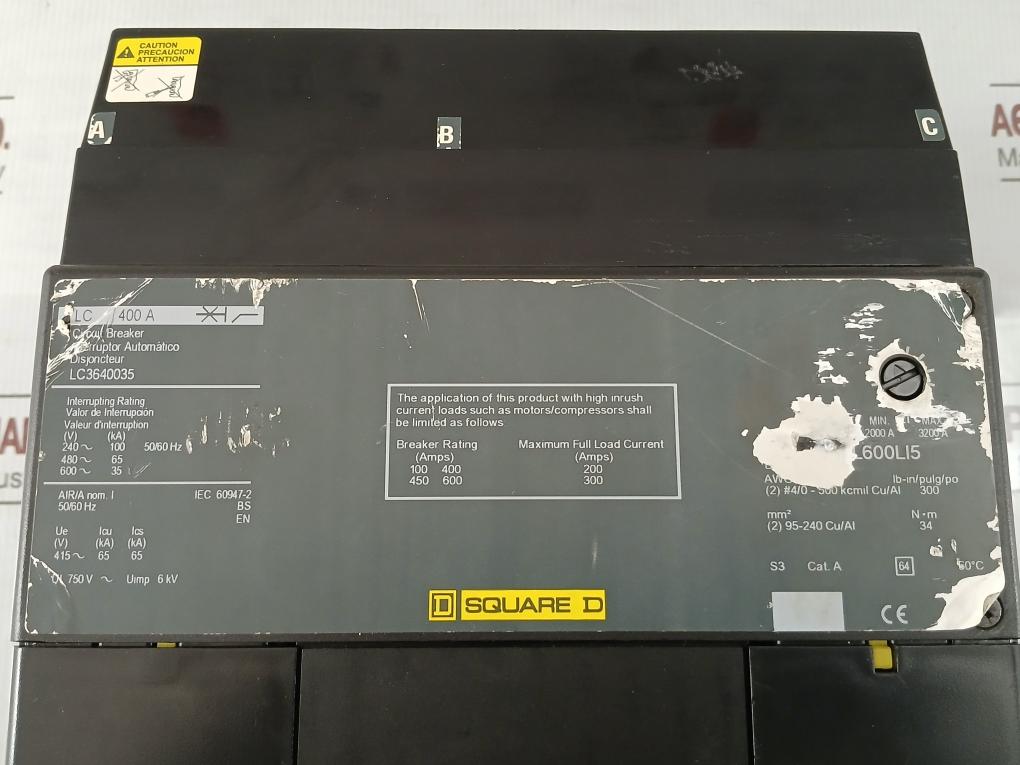 Lc3640035 Circuit Breaker Brand Square D 750v/400a/50-60hz