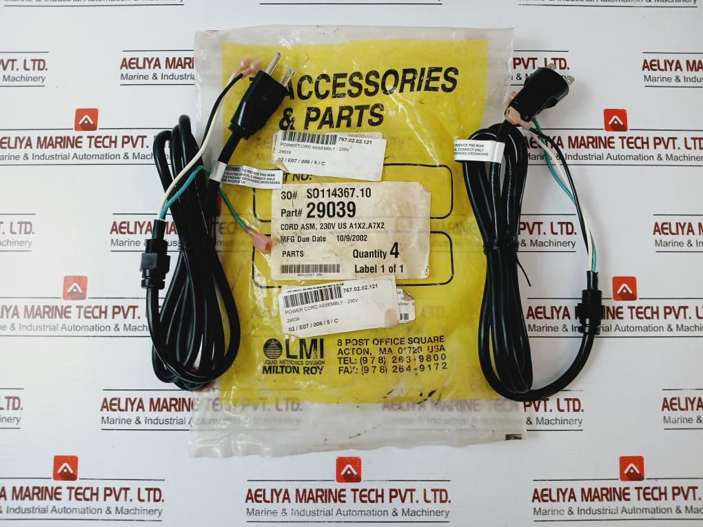 Liquid Metronics Division 29039 Power Cord Assembly 