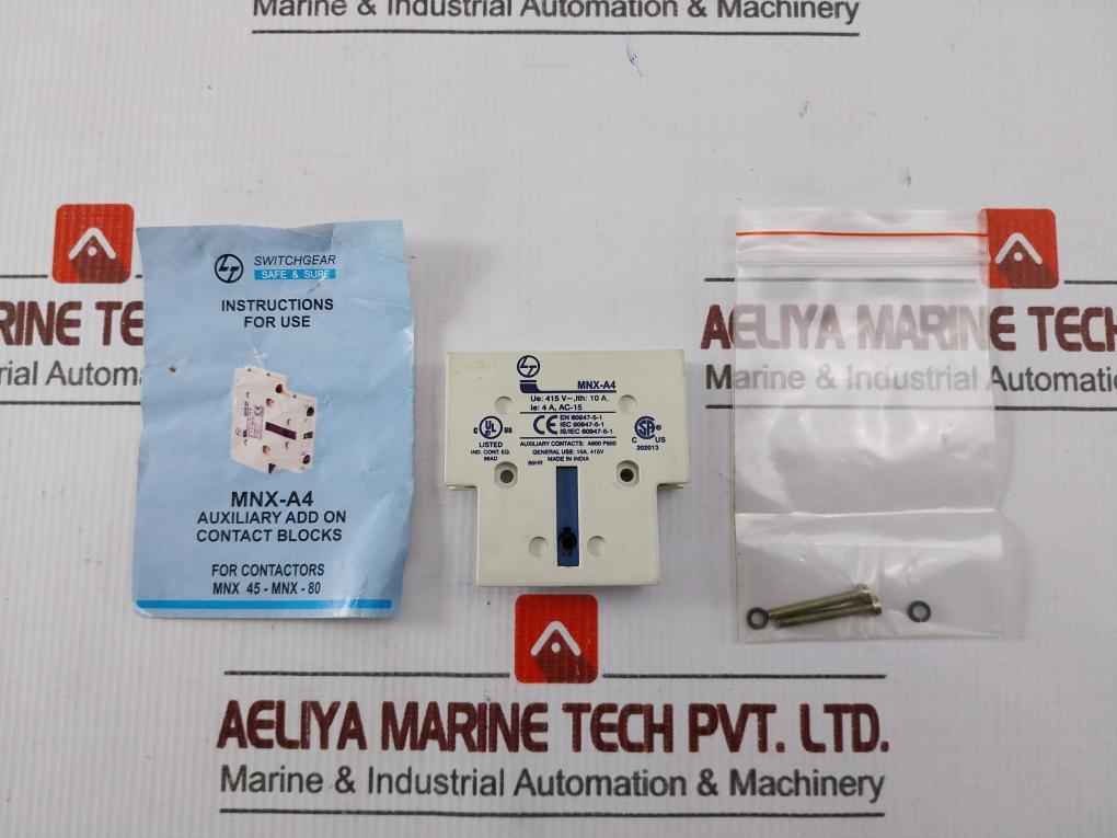 Lot of 2X Larsen & Toubro MNX-A4 Auxiliary Add ON Contact Block 10A 415V