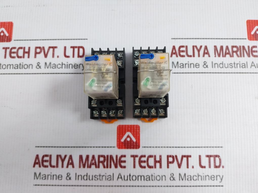 Lot Of 3x Drm570024lt Au Power Relay With Socket Base 24 Vdc Brand Weidmuller