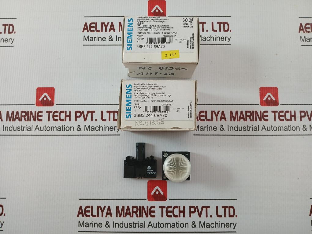 Lot Of 5x Led Indicator With Lamp Holder 24v Assembly Siemens 3sb3 244-6ba70