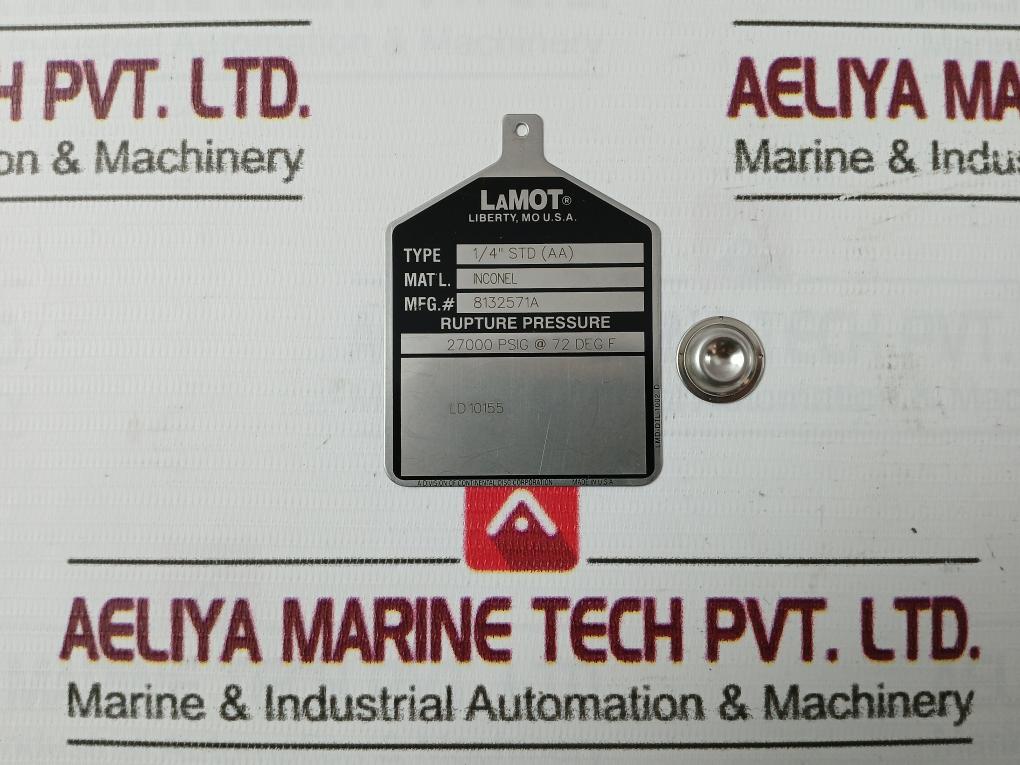 Lot Of 7X Lamot 1/4" Std (Aa) Rupture Pressure Disc Ctu-20P-d2 27000 Psig 72 F