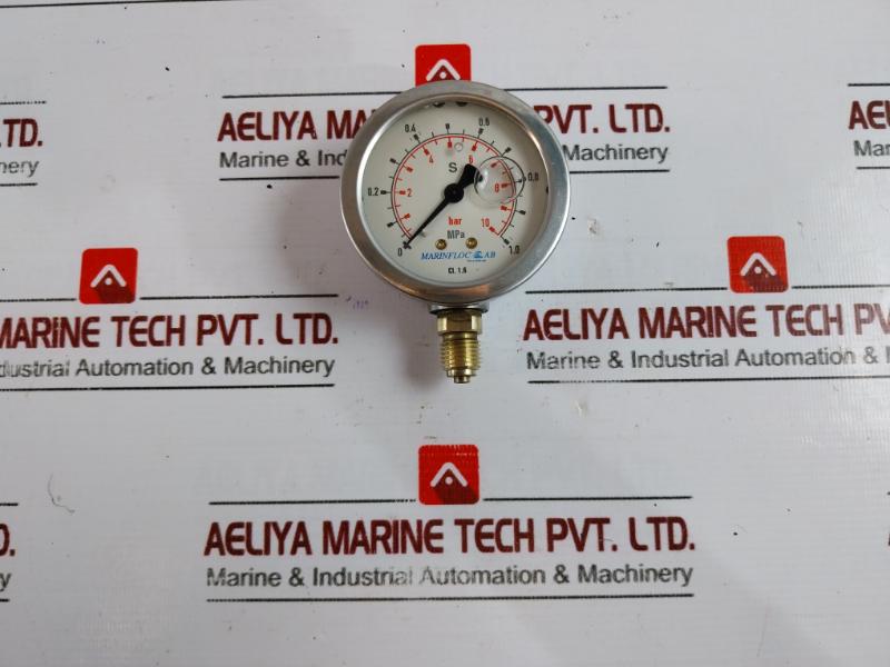 Marinfloc 0-10 Bar / 0-1.0 Mpa Pressure Gauge 1/4" Cl. 1.6