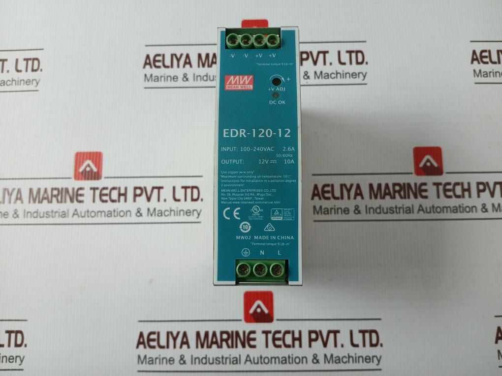 Mean Well Edr-120-12 Power Supply E215312 50/60Hz 100-240Vac 2.6A 12V 10A