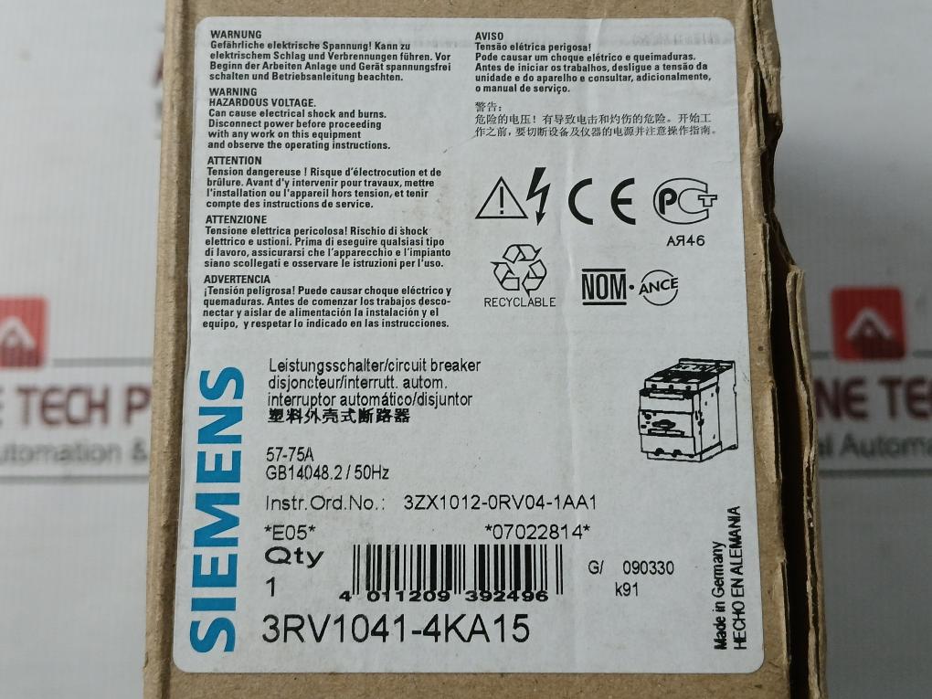 New 3rv1041-4ka15 Circuit Breaker By Siemens 50/60hz 600v
