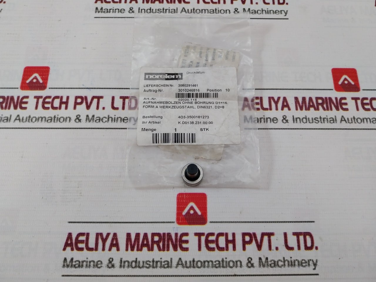 Norelem 02020-116 Mounting Bolt Without Hole Din 6321