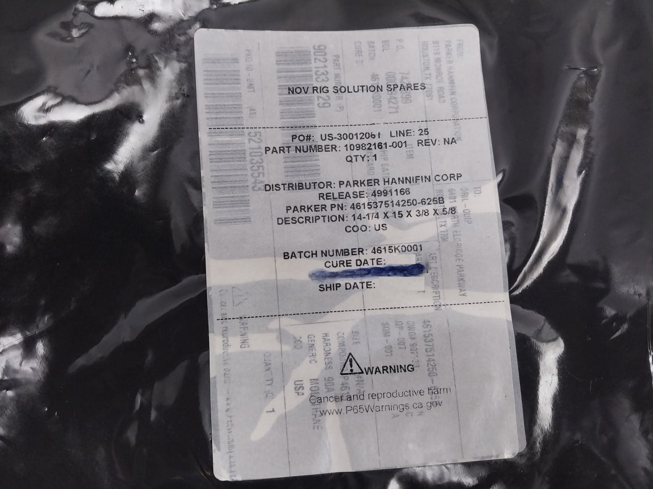 Nov 031418 Polypak Seal 14-1/4" X 15" X 3/8", 90 Duro 10982161-001