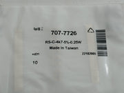 Pack Of 5x Rs-C-4k7-5%-0.25w Film Resistor 50 Gm Rs Pro&nbsp;