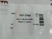 Pack Of 5X 707-7760 Carbon Film Resistor Brand Rs C-15K-5%-0.25W&nbsp;