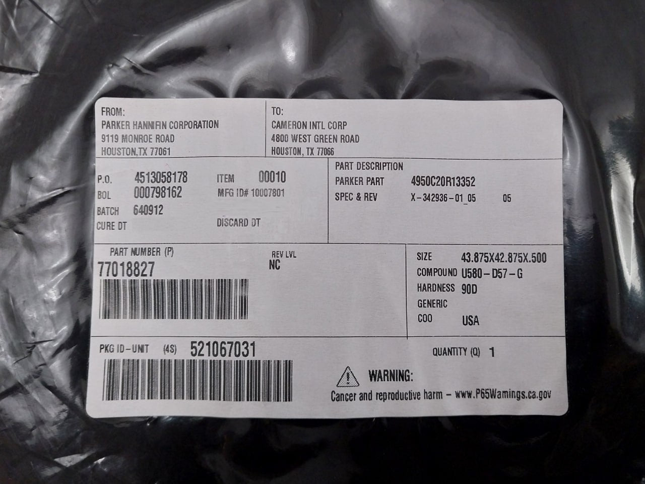 Parker Hannifin 77018827 O-ring 4950C20R13352 90D