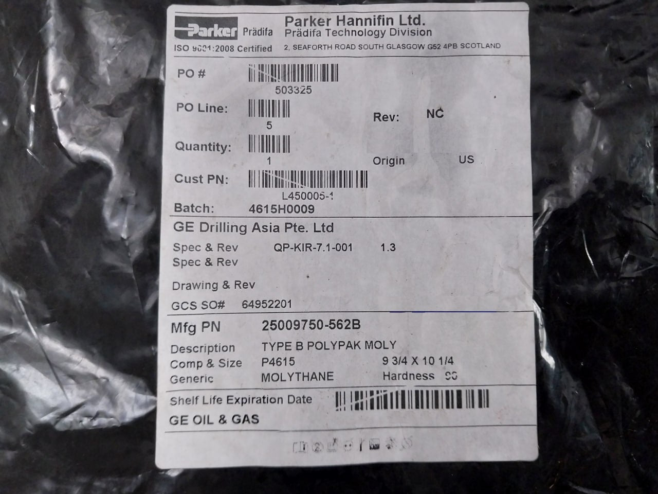 Parker Hannifin L450005-1 Type B Polypak Seal P4615 9 3/4 X 10 1/4 Ss007