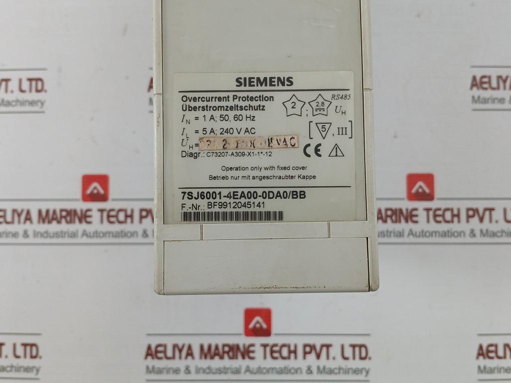 Part No. 7sj6001-4ea00-0da0/Bb Overcurrent Protection Relay By Siemens 50–60hz