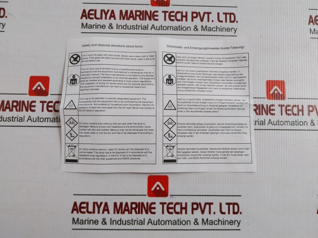 Part No. 900952180 Uv Lamp Spare Set 6 Kw Alfa Laval