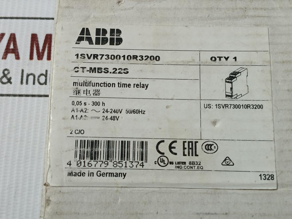 Part No. Ct-Mbs.22s By Abb 24–240 Vac 50/60 Hz Din-Rail Time Relay