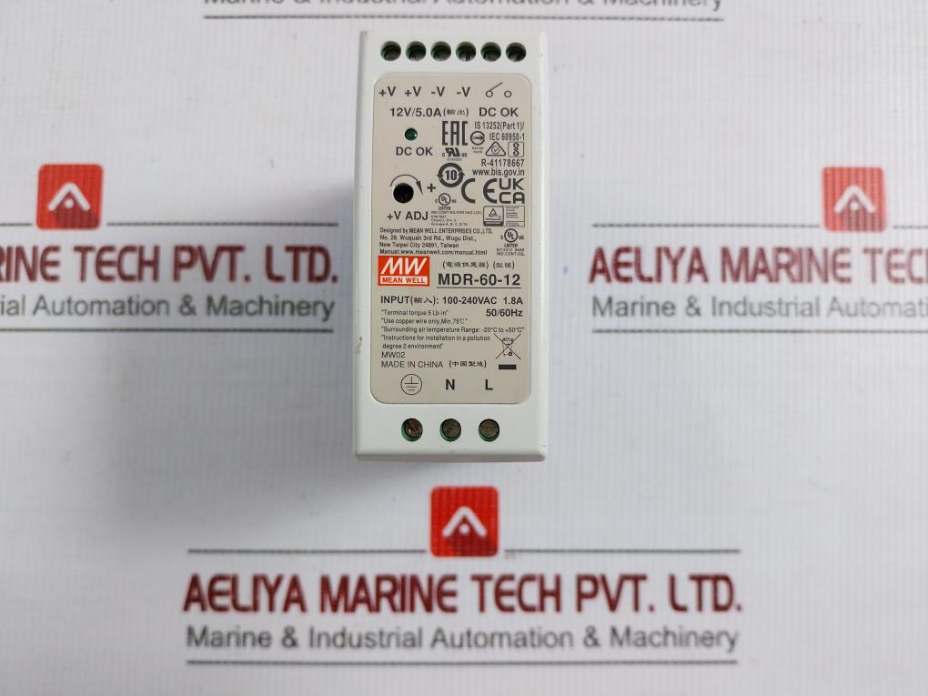 Part No. Mdr-60-12 Mean Well 12v/5.0a 50/60hz Din Rail Power Supply Module