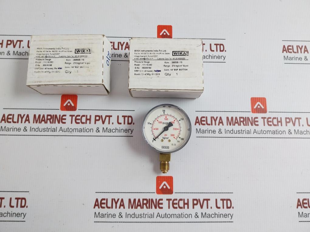 Part Number 111.10.063 Pressure Gauge 0 To 210 Kg/Cm2 & Psi By Wika