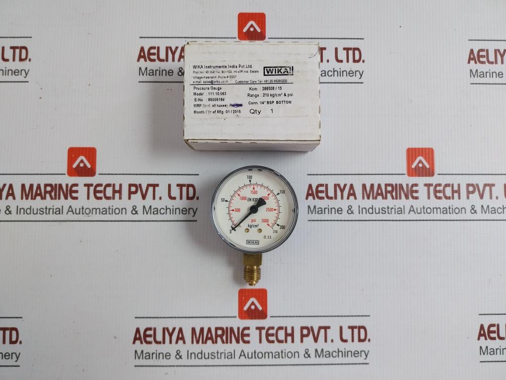Part Number 111.10.063 Pressure Gauge 0 To 210 Kg/Cm2 & Psi By Wika