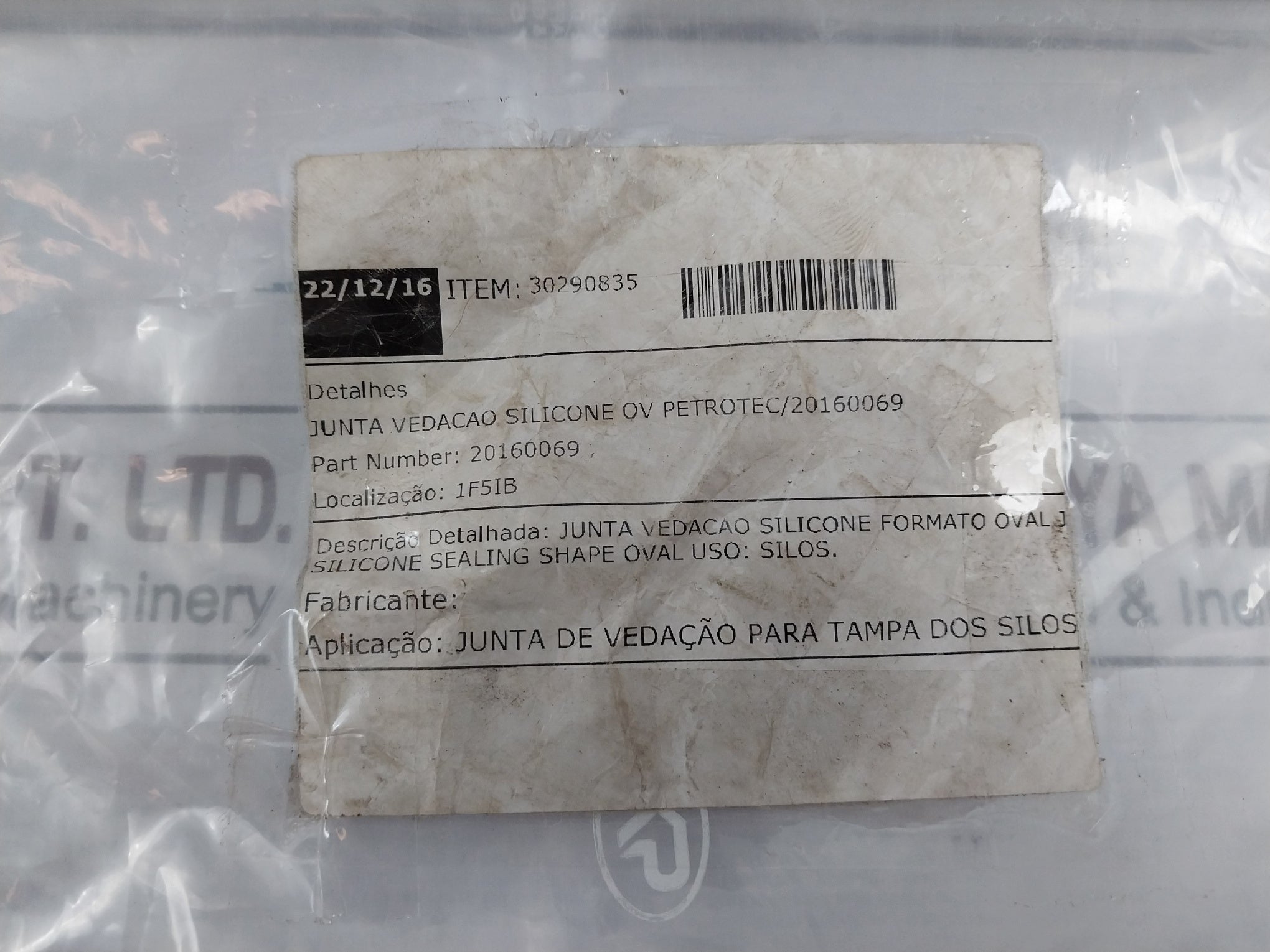 Petrotec 30290835 Oval Shaped Silicone Sealing Gasket For Silo Lid 20160069