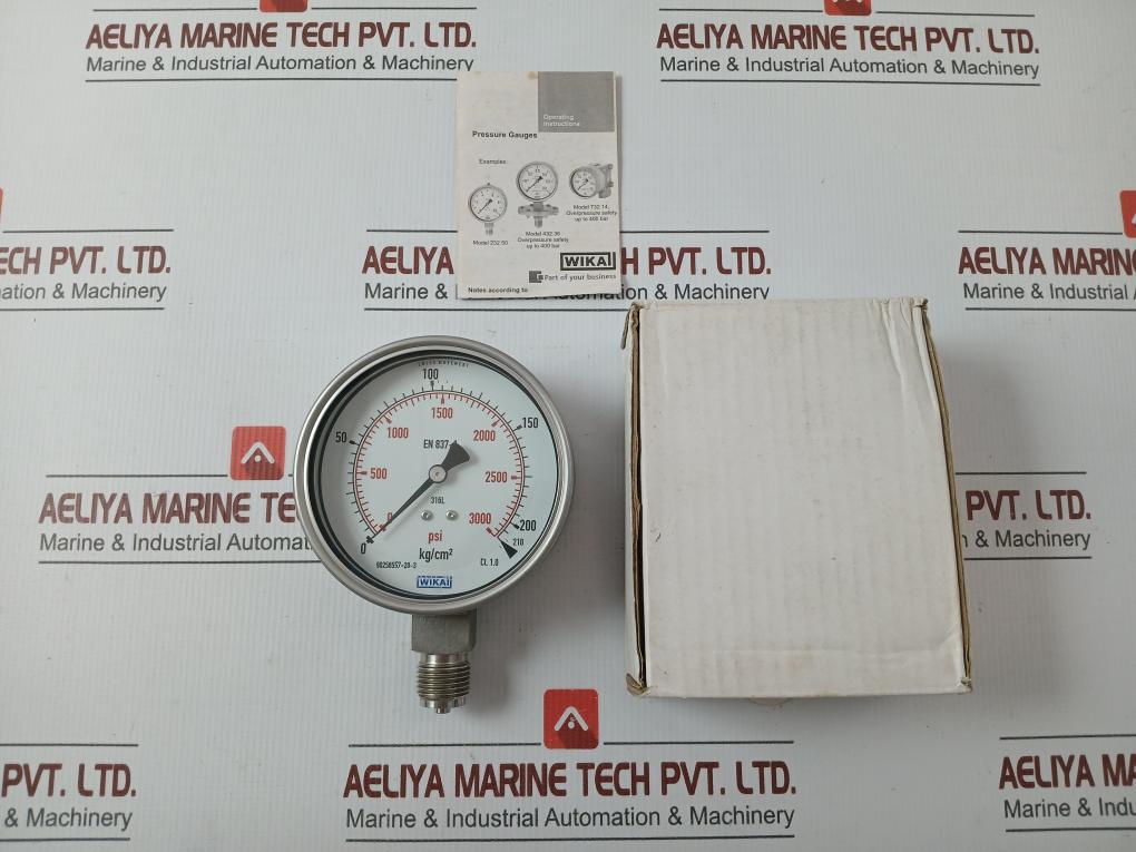 Pressure Gauge 0 To 3000 Psi 1/2" Bsp Bottom Bourdon Tube Wika 232.50.100
