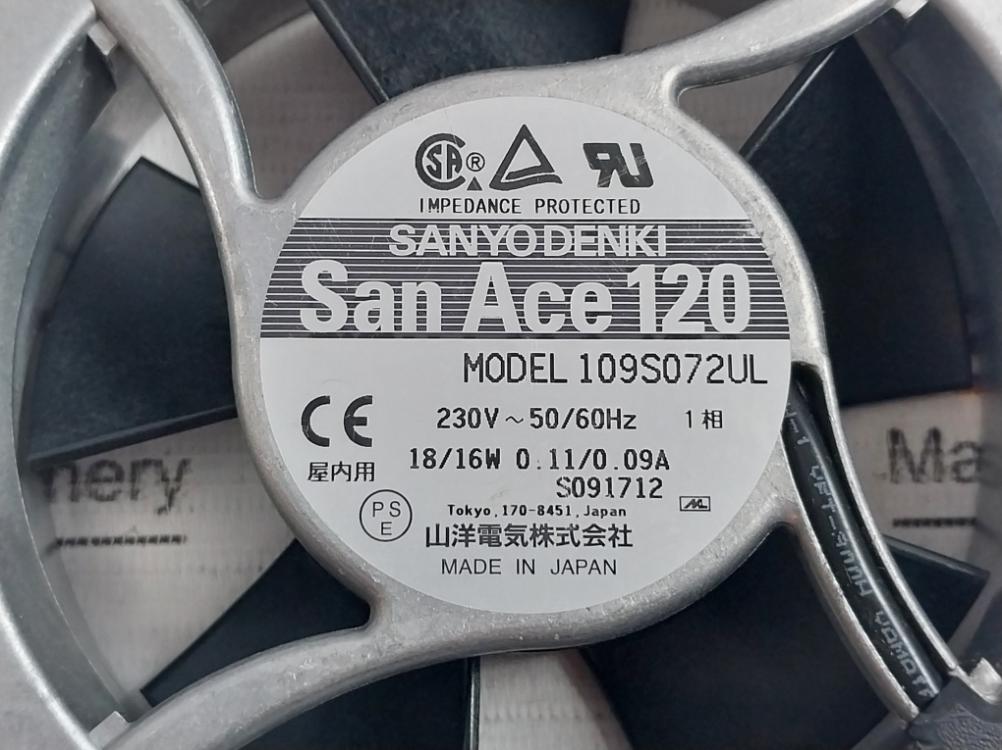 Sanyo Denki 109S072Ul Ac Cooling Fan 230V 50/60Hz 1 Phase