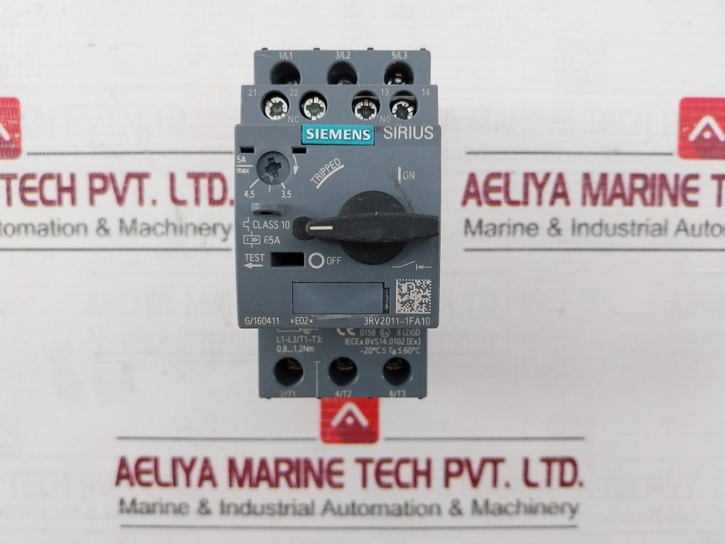 Siemens 3Rv2011-1Fa10 Circuit Breaker -20C Ta 60C 50/60Hz