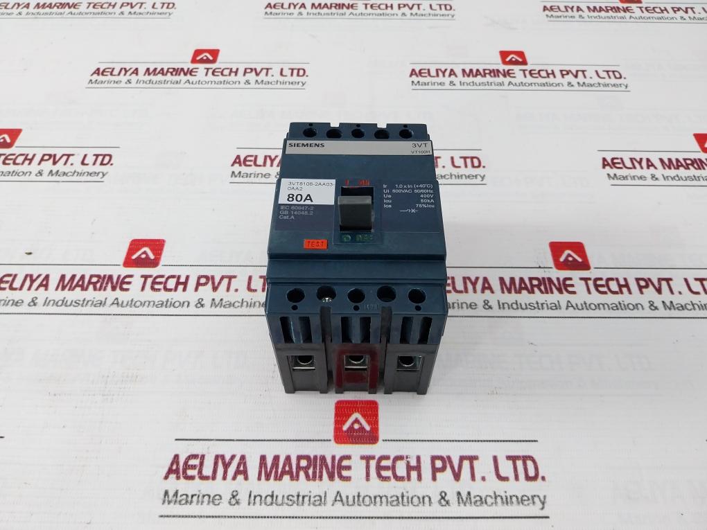 Siemens 3Vt8108-2Aa03-0Aa2 3 Pole Molded Case Circuit Breaker 500Vac 50/60Hz