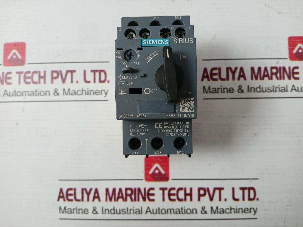 Siemens 3Rv2011-1Ea10 Circuit Breaker -20˚C Ta 60˚C 2,8-4A Max 50/60Hz