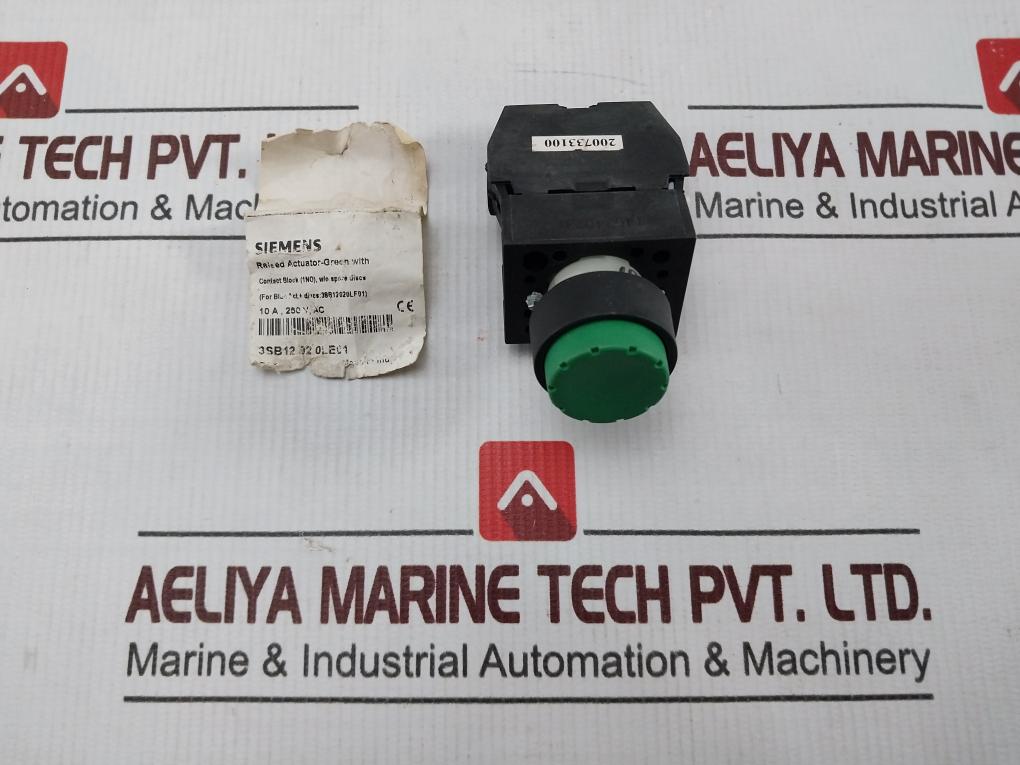 Siemens 3Sb12 02 0Le01 Raised Actuator-green With Contact Block W/O Spsre Dlsc