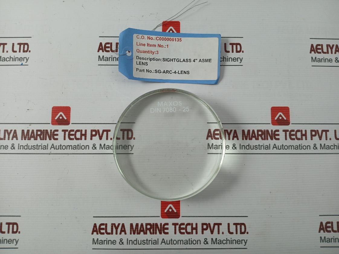 Sight Glass 4” Asme Lens Din 7080-25 By Maxos - Used