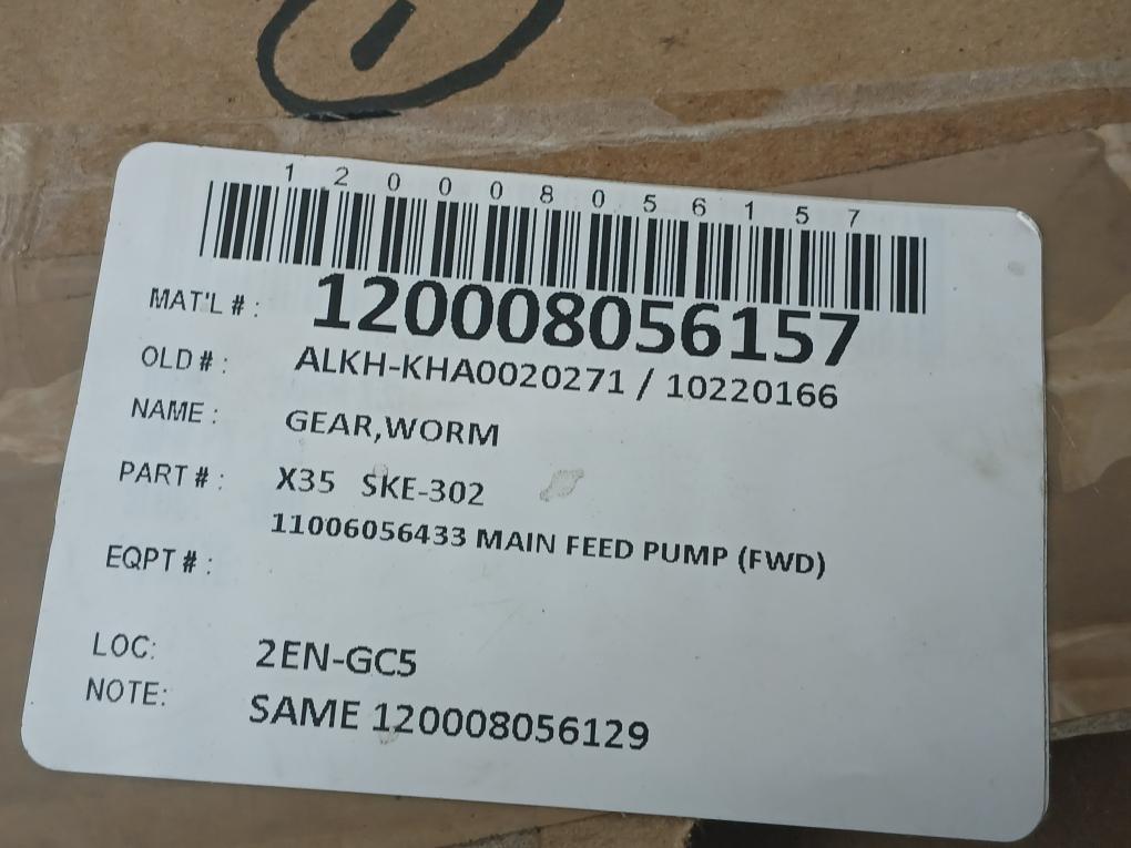 Ske-302 New Worm Gear For Main Feed Pump - 2.440 KG