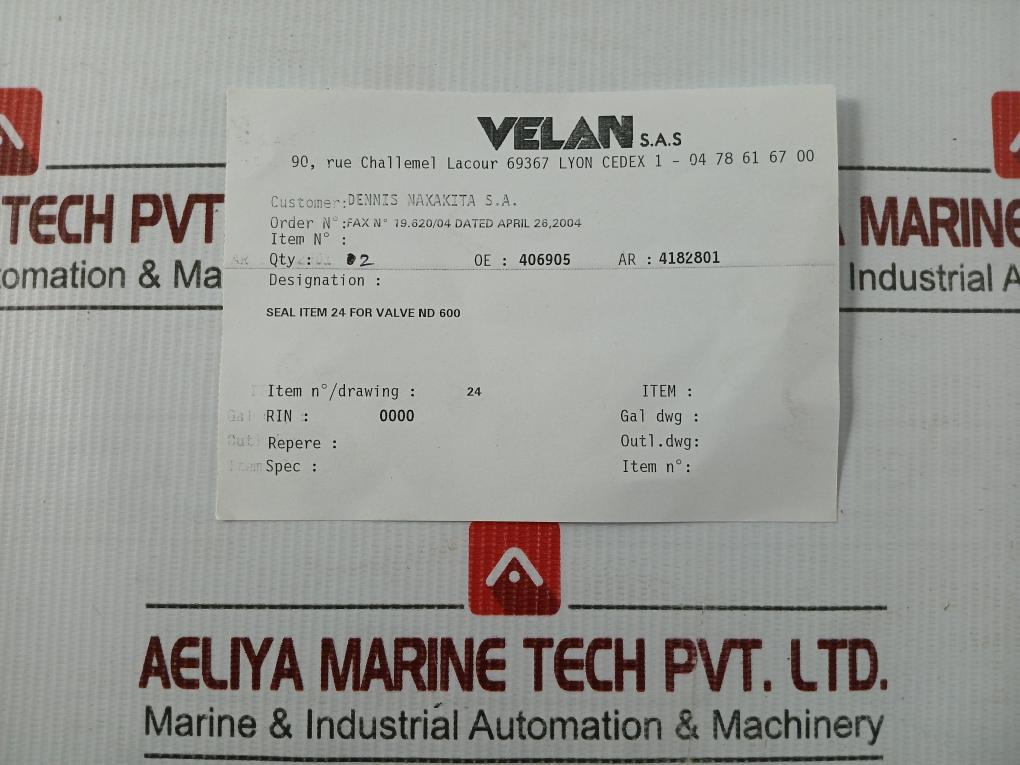 Velan Seal Item 24 For Valve Nd 600