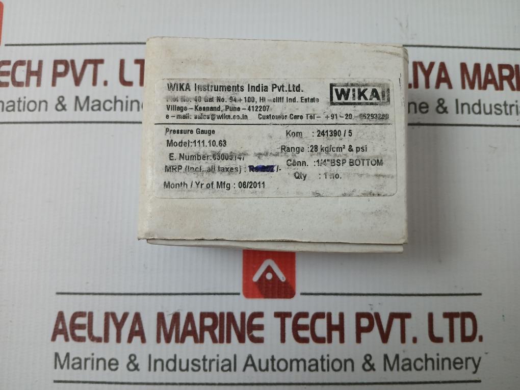 Wika Pressure Gauge 28 Kg/Cm2 & 400 Psi 111.10.63