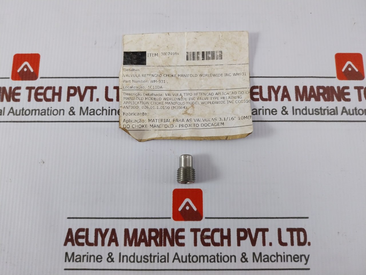 Worldwide Wm-931 Internal Check Valve Assembly - 30074984