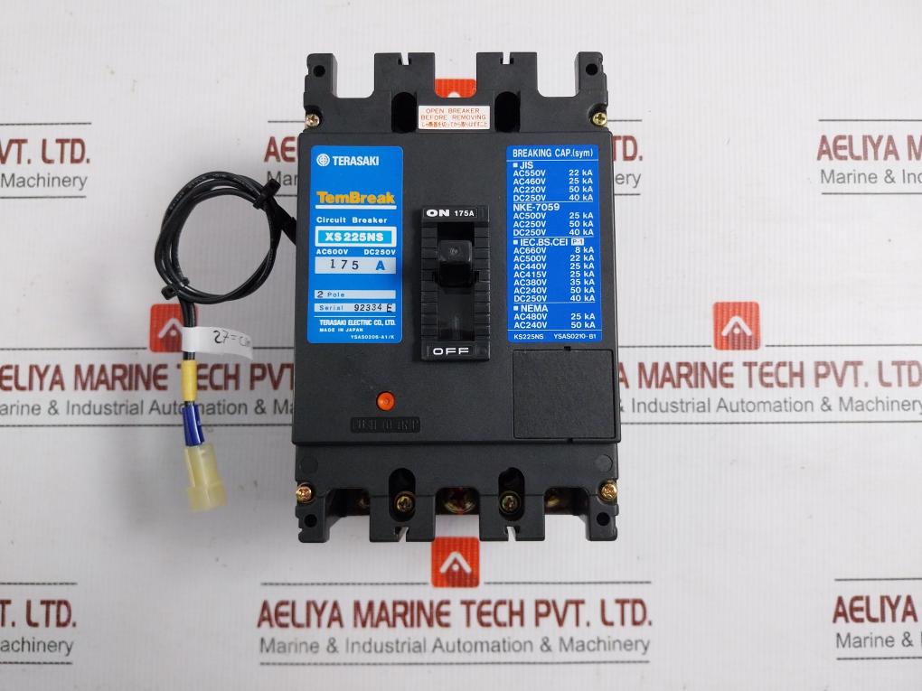 Xs225Ns-2-pole-Circuit-Breaker-175A-Ac600V-Dc250V-50-60Hz-27-Cm-Terasaki-208484-1