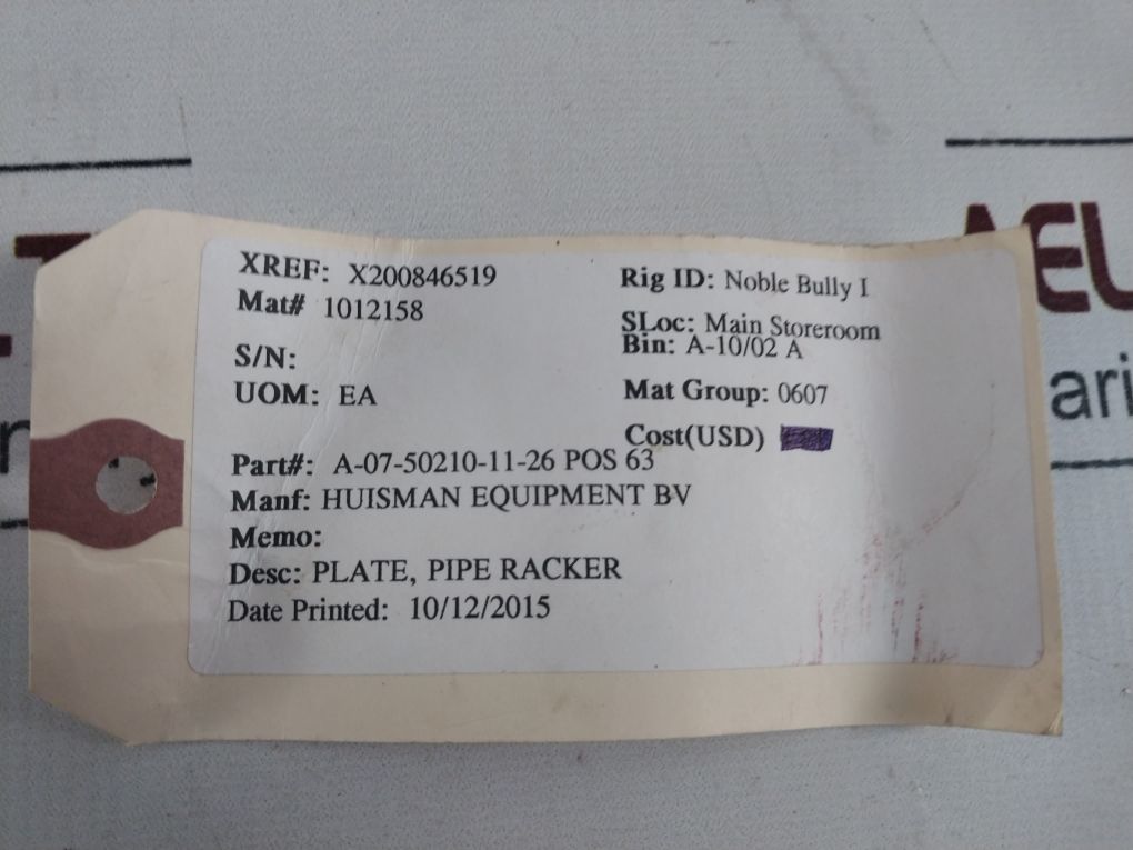 Huisman A07-50210-11-26 Plate Pipe Racker – Aeliya Marine