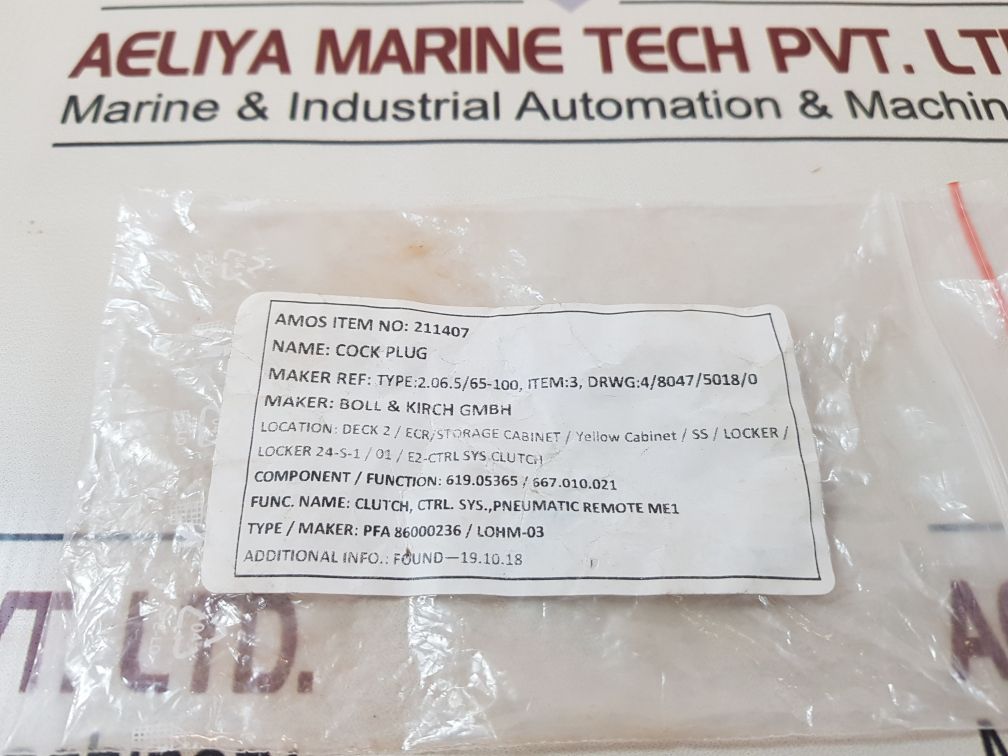 Boll & Kirch 211407 Cock Plug