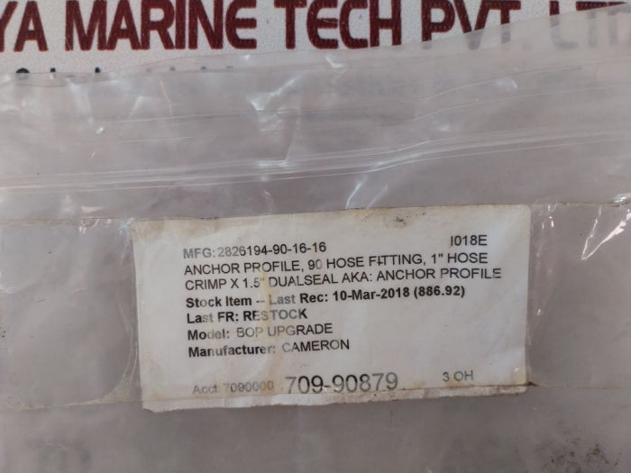 Cameron 19We3-16-16C 90 Hose Fitting Crimp X 1.5” Dual Seal