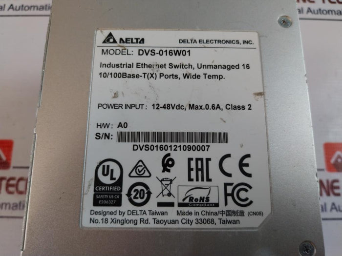 Delta Dvs-016W01 Industrial Ethernet Switch Unmanaged 16 10/100Base-t ...