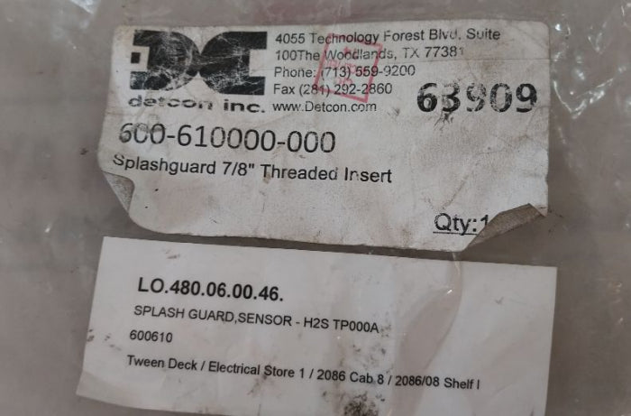 Detcon 600-610000-000 Splashguard 7/8" Threaded Insert