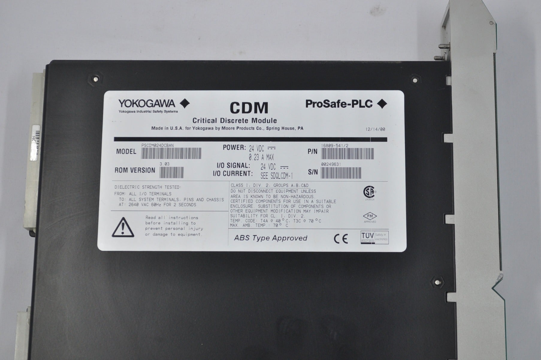 Yokogawa Pscdm024Dcban Cdm Critical Discrete Module 16809-541/2 Power 24V Dc