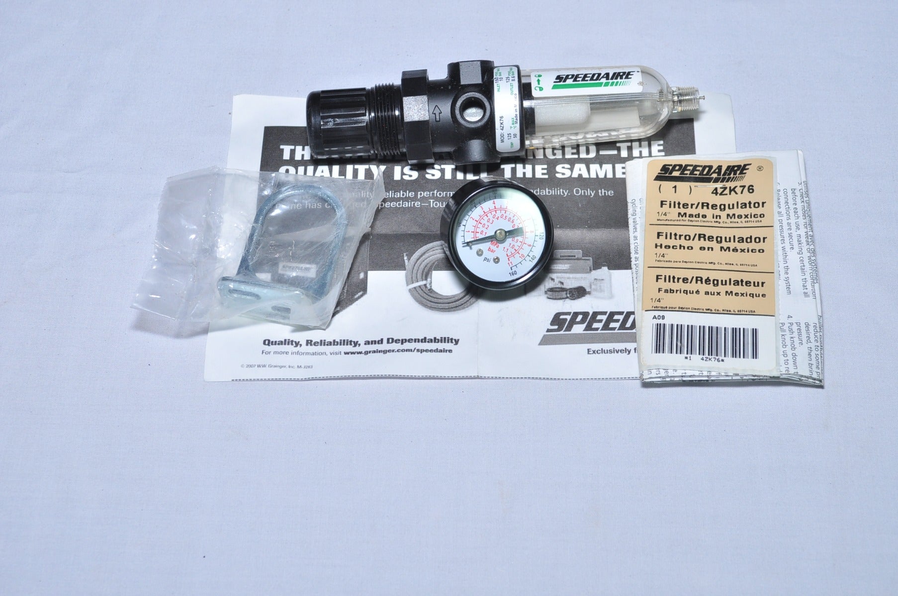 Speedaire 4Zk76 Filter Regulator With Pressure Gauge 0-160 Psi