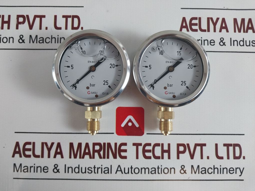 Lot Of 2X Gasli En 837-1 Pressure Gauge 0-25 Bar