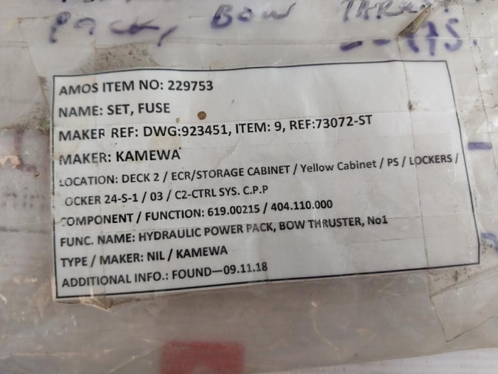 Ifo 2/500 Ceramic Bottle Fuse Kamewa Hydraulic Power Pack Bow Thruster