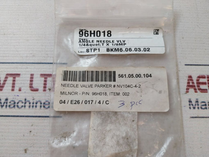 Lot Of 2X Parker Nv104C-4-2 Angle Needle Valve 96H018