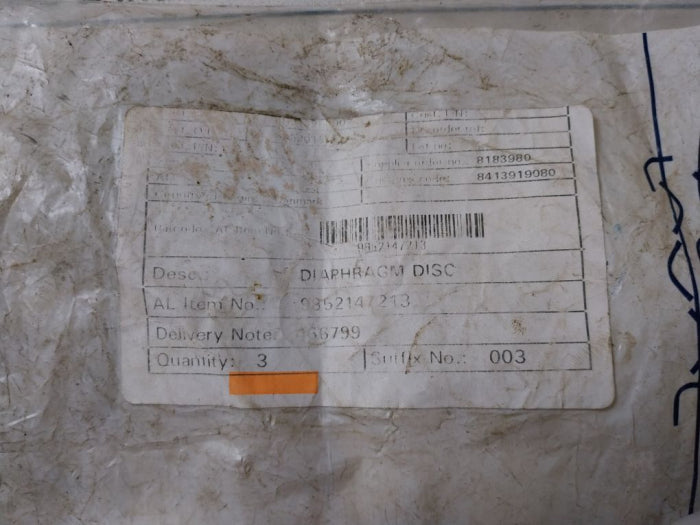 Lot Of 3X Alfa Laval 9852147213 Diaphragm Disc