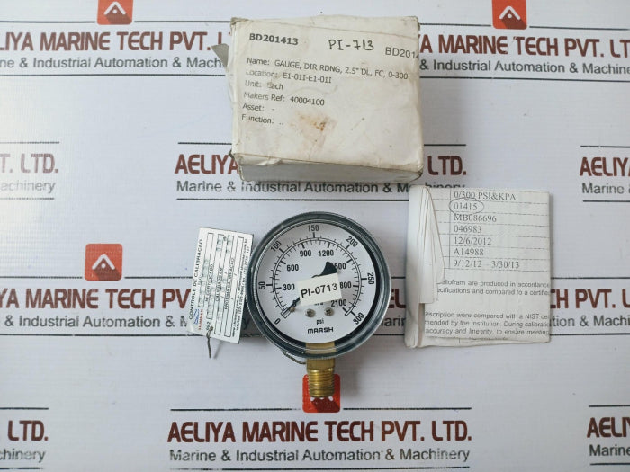 Marsh 0-300 Psi Gauge 0-2100 Kpa 2.5" Dial