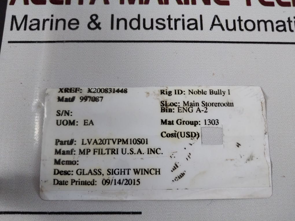 Mp Filtri Lva20Tvpm10S01 Sight Winch Glass