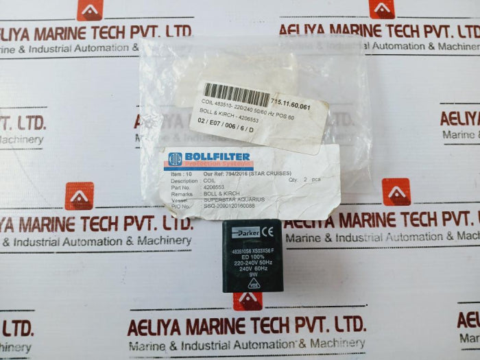 Parker Lucifer 483510S6 Xs03Xs6 F Solenoid Valve Coil 220-240V 50Hz 240V 60Hz