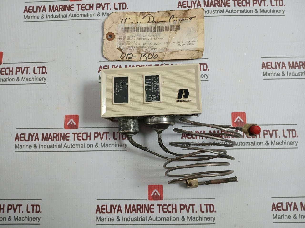 Ranco 012-1506 Auto. Reset Dual Pressure Control 120-240Vac 12" Hg 305Mm
