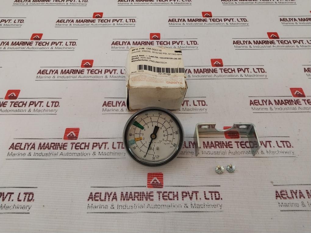 Pneumatech In.Hg Vac 30,0-160 Psi Pressure Gauge